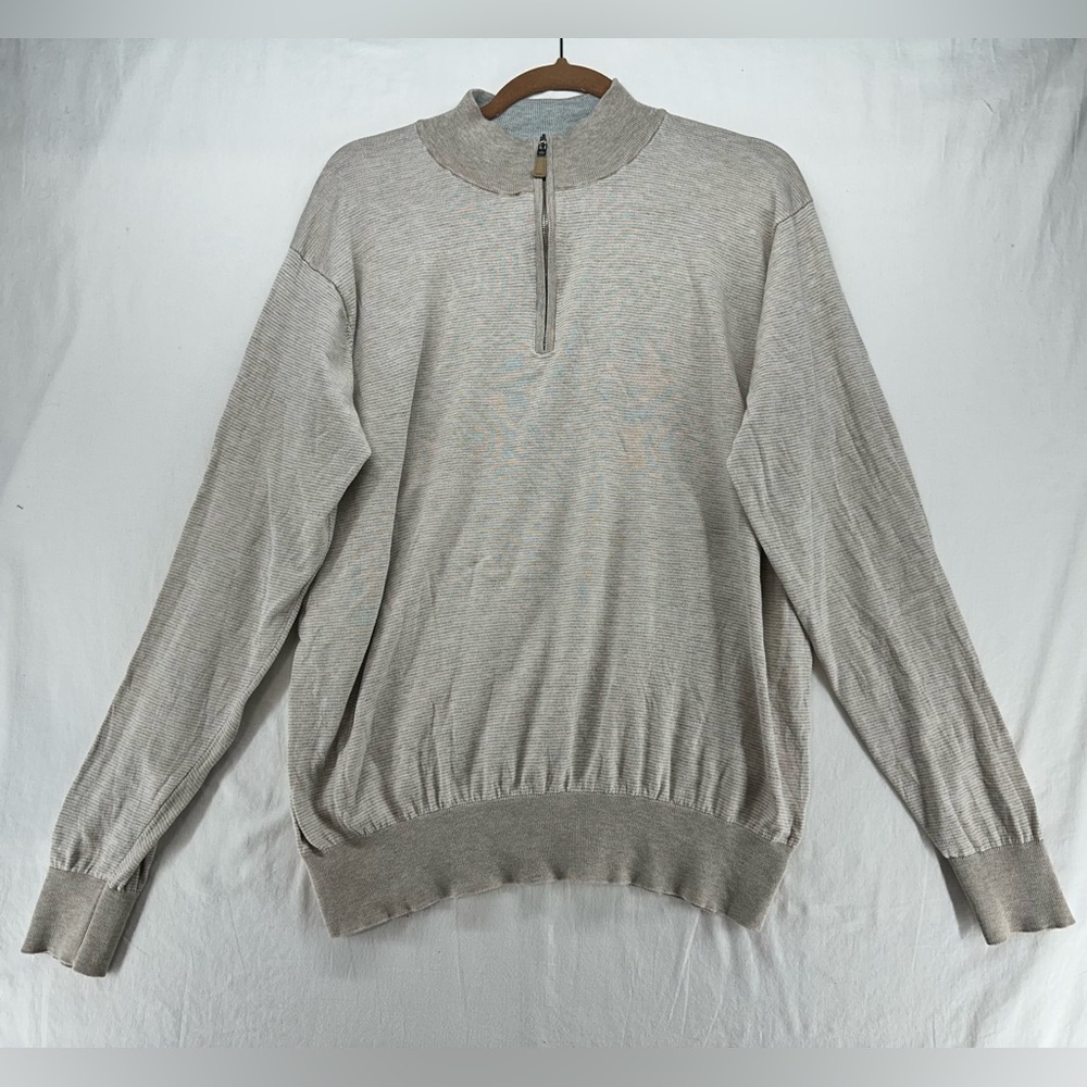 Peter Millar Mens Sweater Crown Soft Cotton Silk Striped Pullover 1/4 Zip Size L